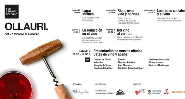 XVIII Semana del vino de Ollauri  (La Rioja) del 27 de febrero al 4 de marzo del 2017.