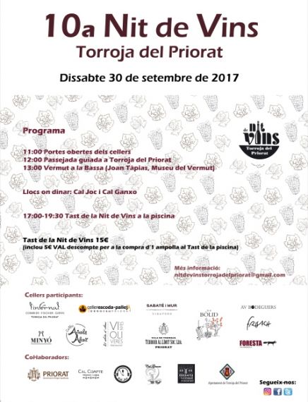 La 10ª Noche de Vinos de Torroja del Priorat (Tarragona) , el 30 de septiembre